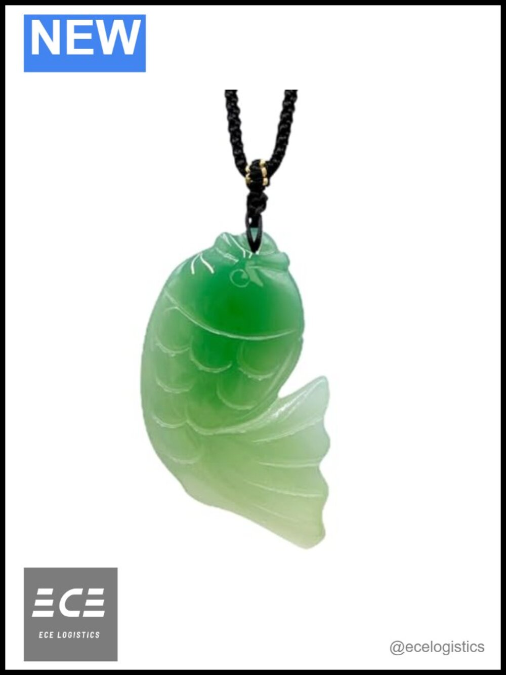 Hand-Carved Natural Jade Carp Pendant Necklace Adjustable Rope Unisex